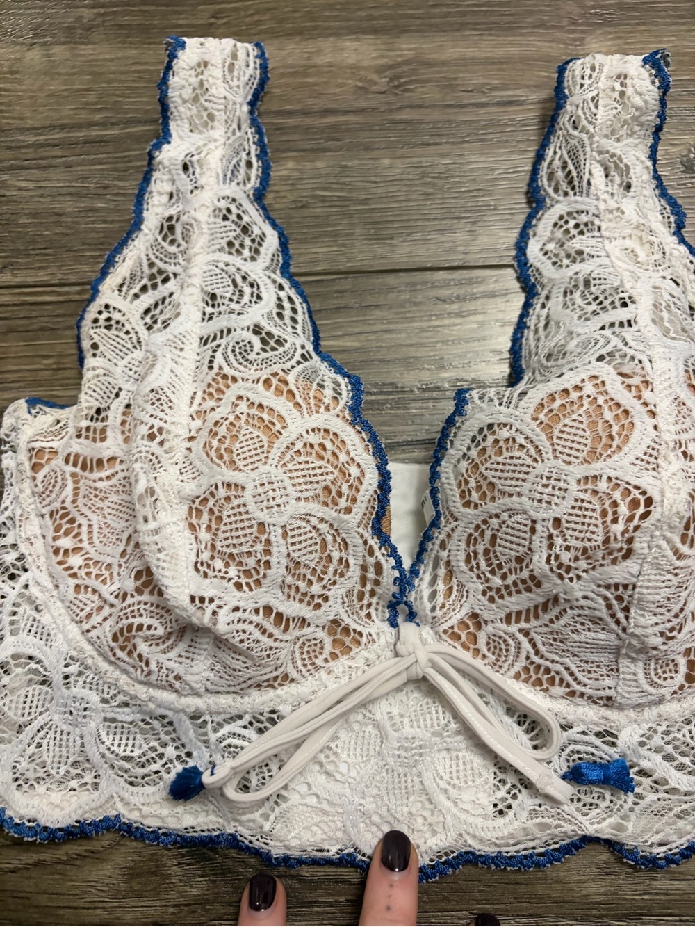 90s Intimissimi Italian Vintage Floral Lace Longline Corset Bra (White/Blue) 34C - Picture 5 of 8